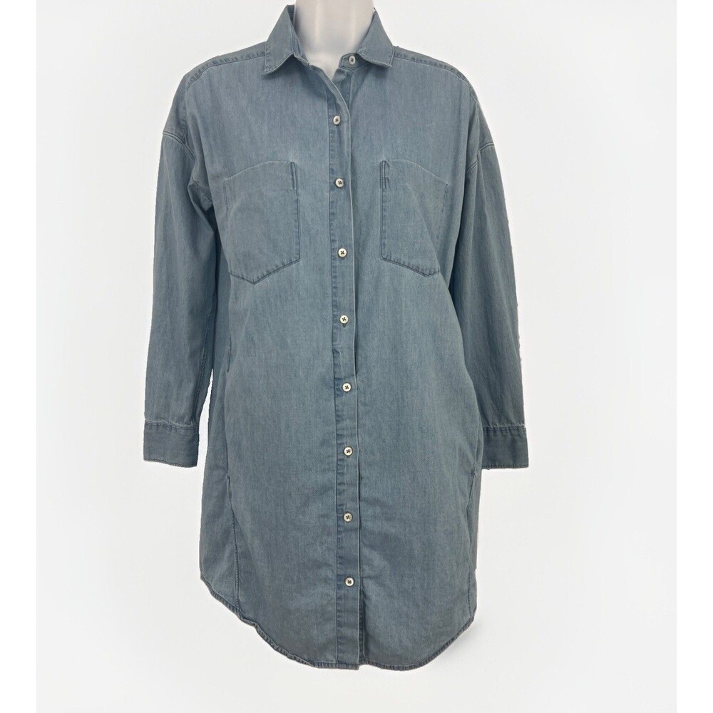 Everlane Women’s Denim Button Down Tunic Size Small S Light Wash Pockets